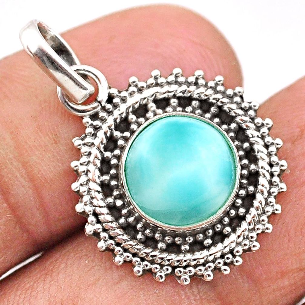 4.52cts natural blue larimar round 925 sterling silver pendant jewelry t84790