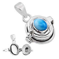 2.36cts natural blue larimar round 925 sterling silver poison box pendant n31924