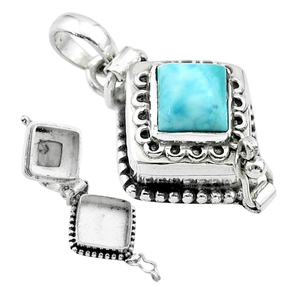 2.62cts natural blue larimar square sterling silver poison box pendant t52544