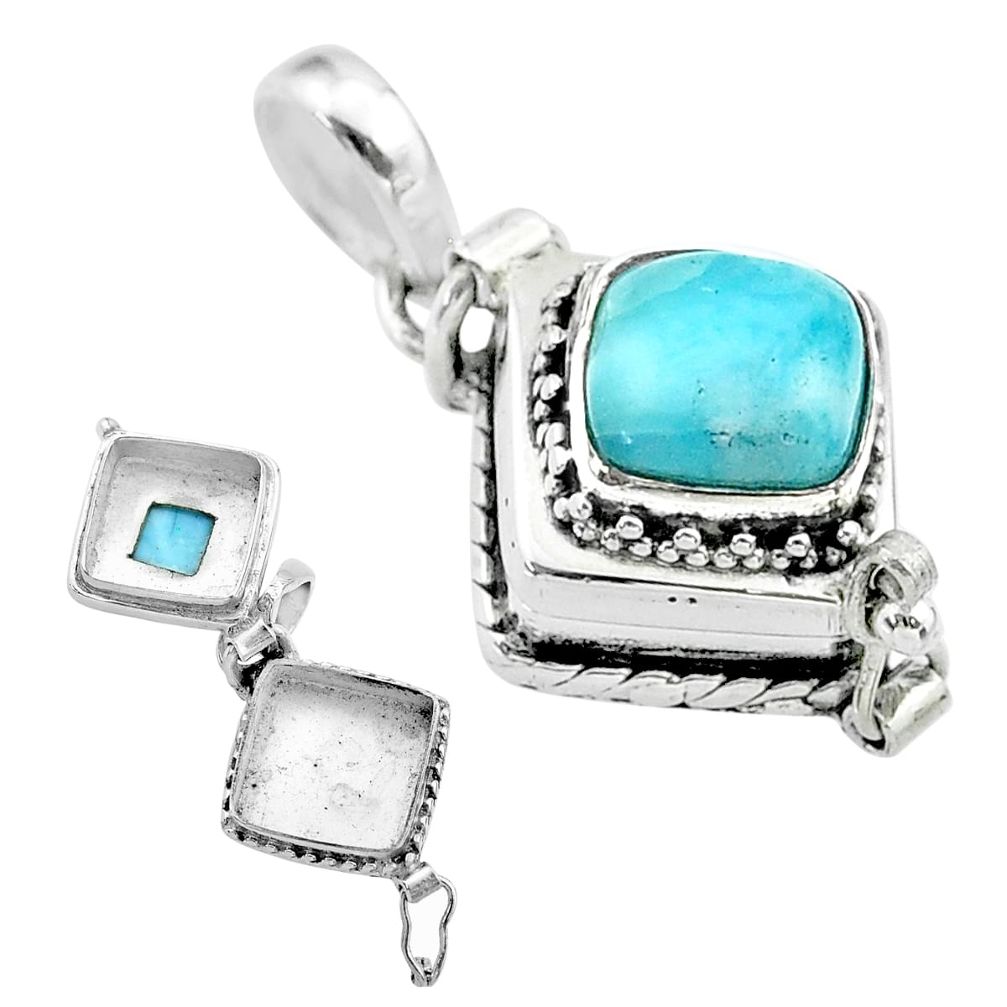 3.05cts natural blue larimar square sterling silver poison box pendant t52548