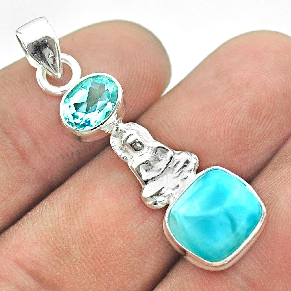 7.24cts natural blue larimar topaz 925 silver buddha charm pendant t56655