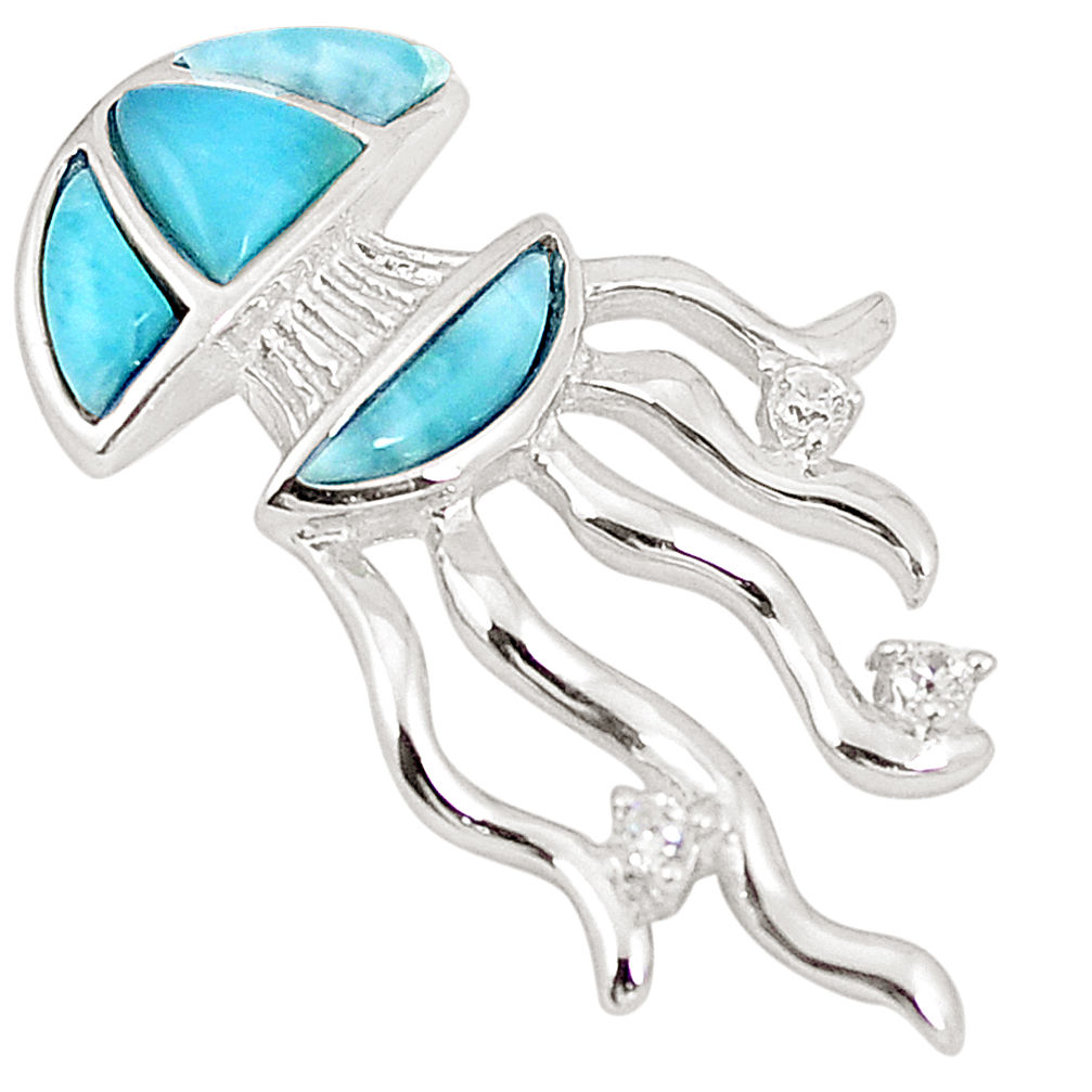 Natural blue larimar topaz 925 silver octopus pendant jewelry a76428 c15371