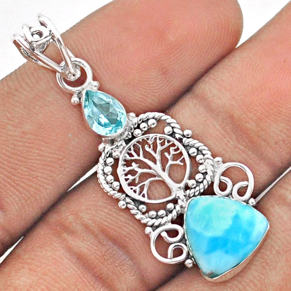 5.03cts natural blue larimar topaz 925 silver tree of life pendant jewelry u6954