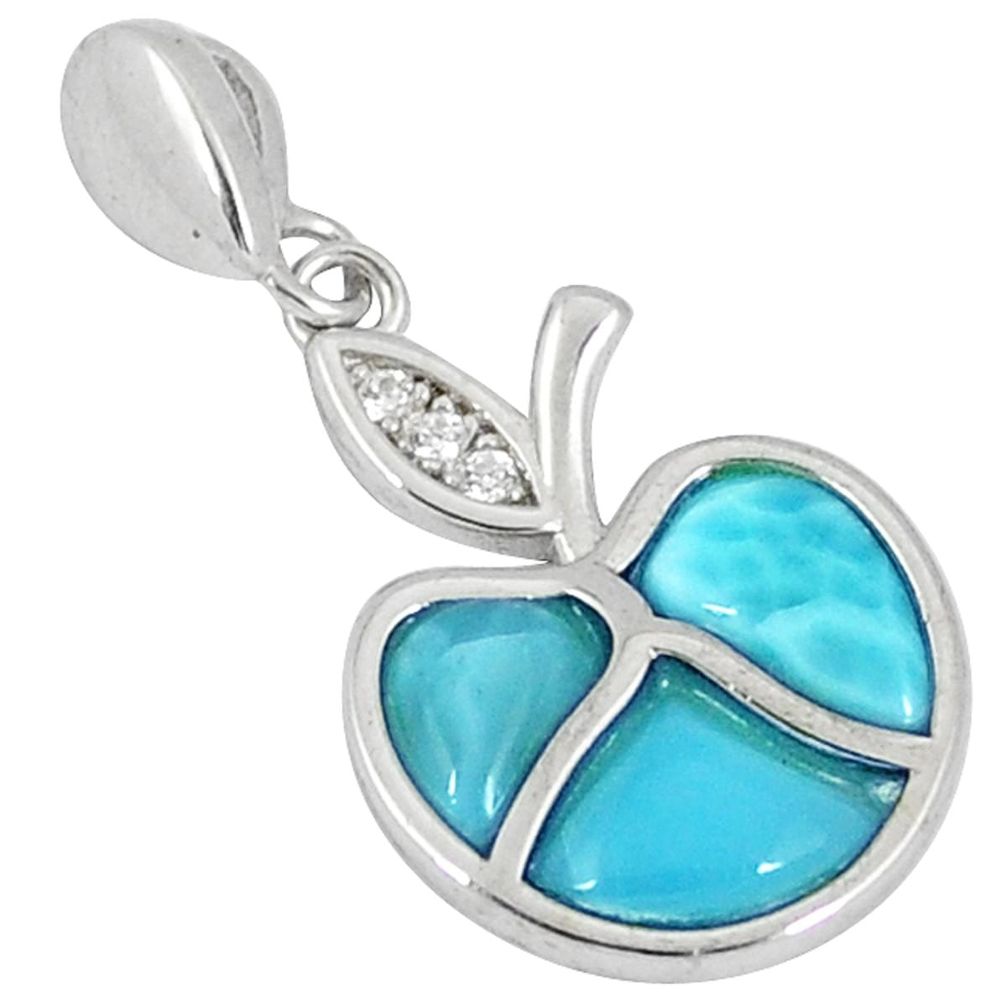 Natural blue larimar topaz 925 sterling silver apple charm pendant a40368 c15360