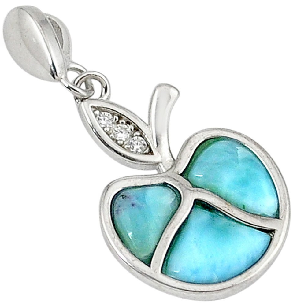 Natural blue larimar topaz 925 sterling silver apple pendant a32772 c15341