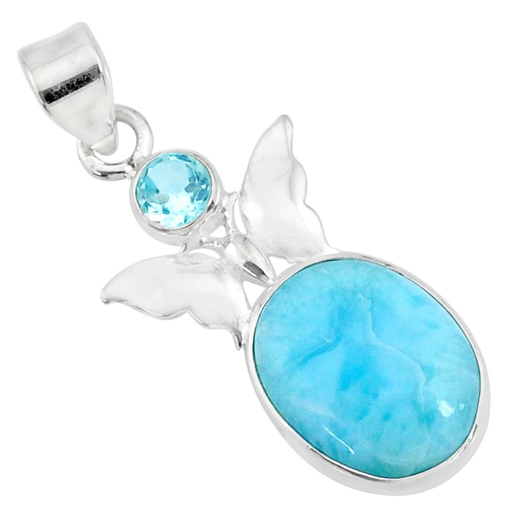 9.98cts natural blue larimar topaz 925 sterling silver butterfly pendant r69351