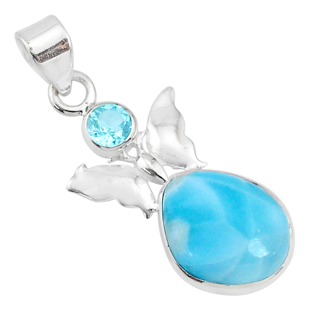 9.37cts natural blue larimar topaz 925 sterling silver butterfly pendant r69352