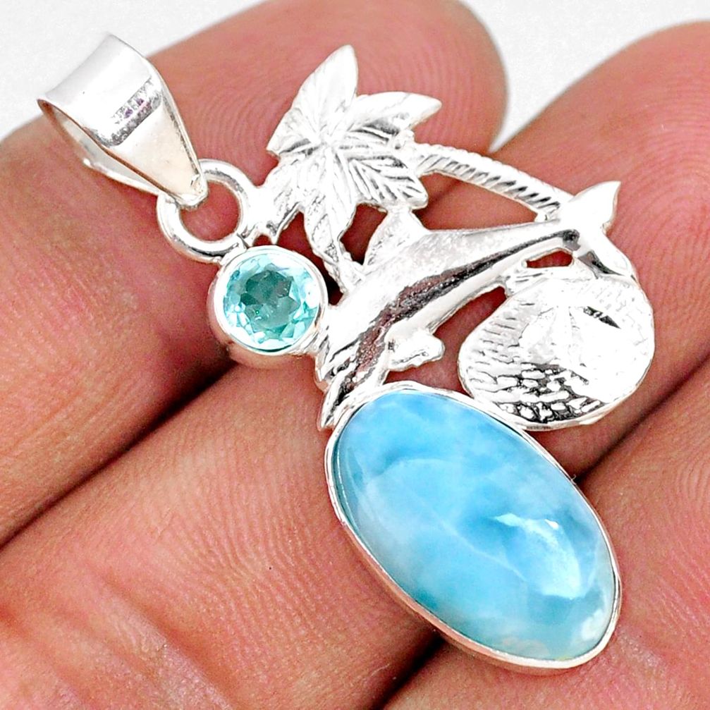8.94cts natural blue larimar topaz 925 sterling silver dolphin pendant r68137