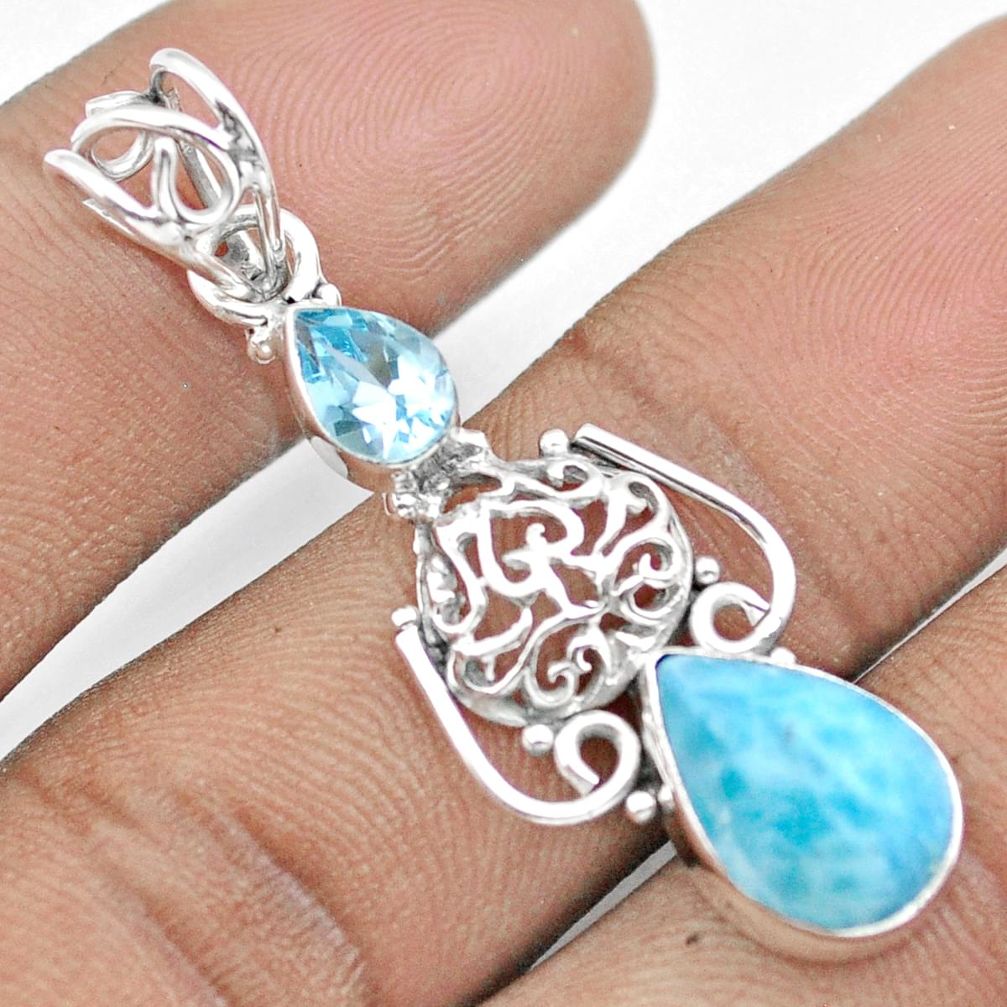 4.47cts natural blue larimar topaz 925 sterling silver heart pendant u10962