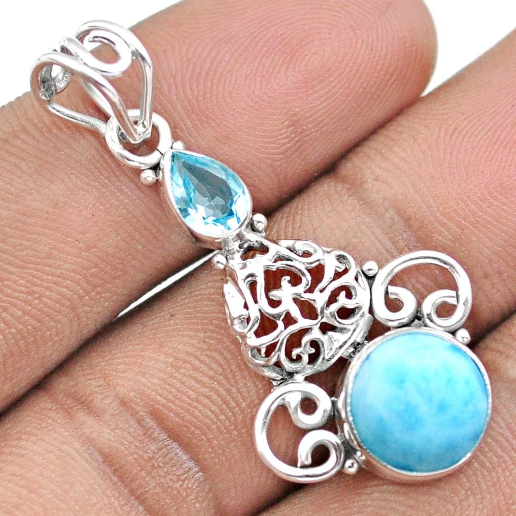 6.43cts natural blue larimar topaz 925 sterling silver heart pendant u10973