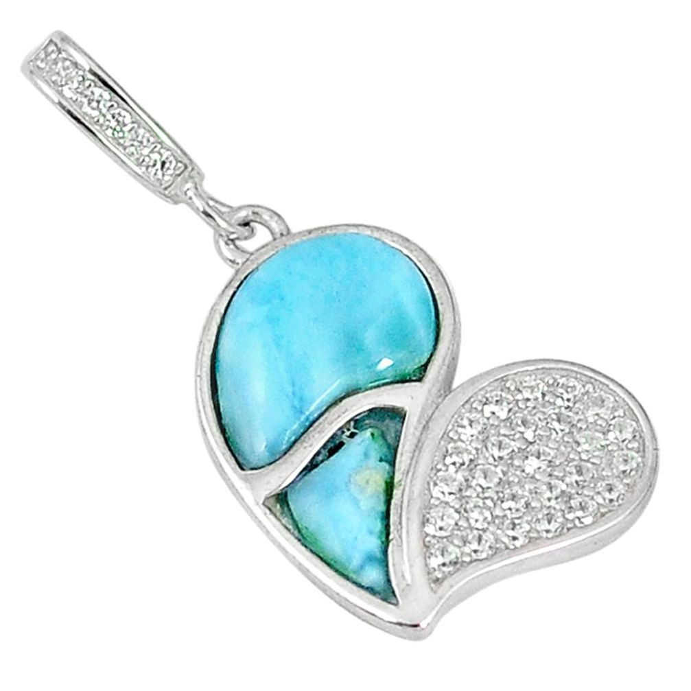 Natural blue larimar topaz 925 sterling silver pendant jewelry a56878 c15354