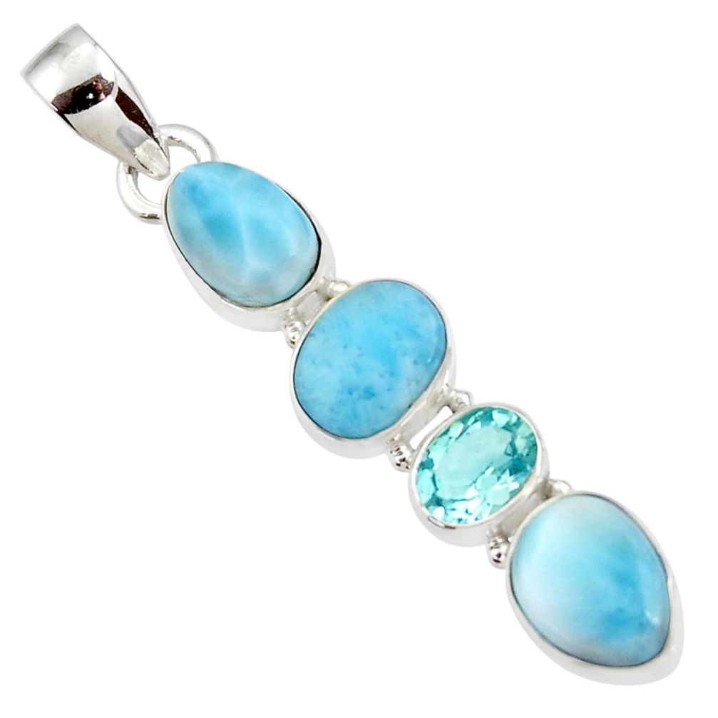 10.79cts natural blue larimar topaz 925 sterling silver pendant jewelry d43756