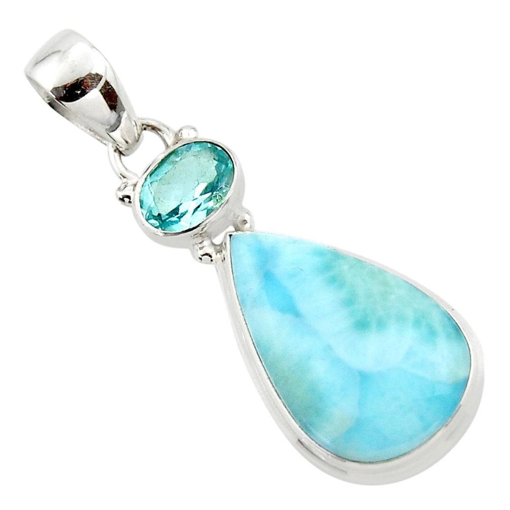 14.15cts natural blue larimar topaz 925 sterling silver pendant jewelry r43703