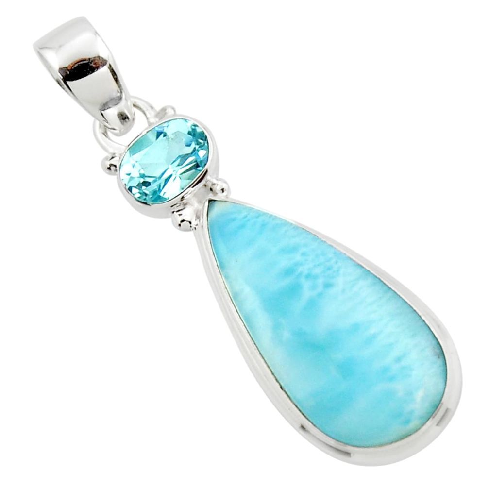 13.61cts natural blue larimar topaz 925 sterling silver pendant jewelry r43707