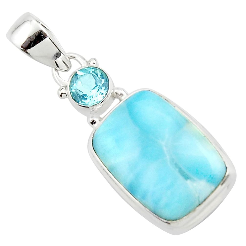 14.01cts natural blue larimar topaz 925 sterling silver pendant jewelry r43709