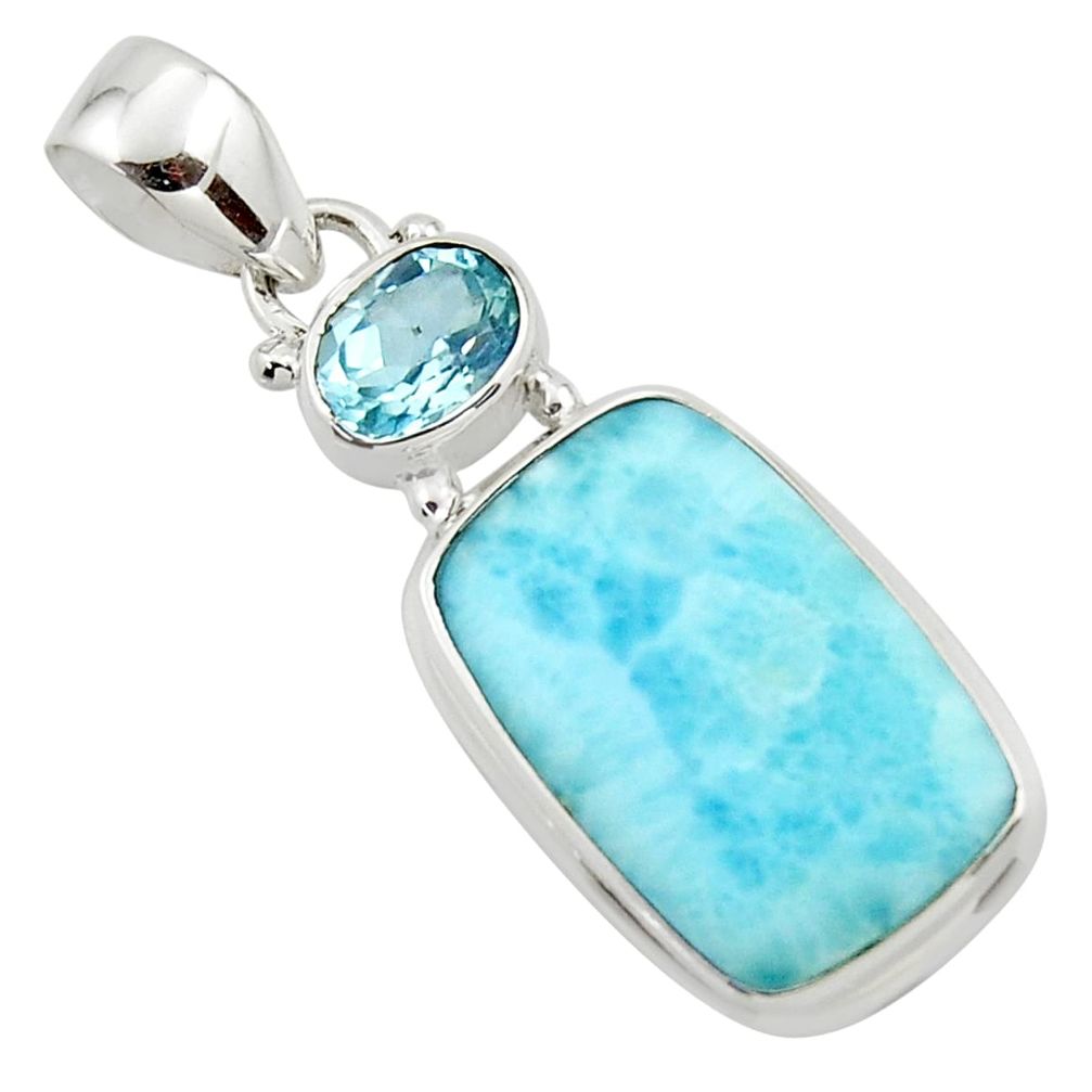 13.54cts natural blue larimar topaz 925 sterling silver pendant jewelry r43710