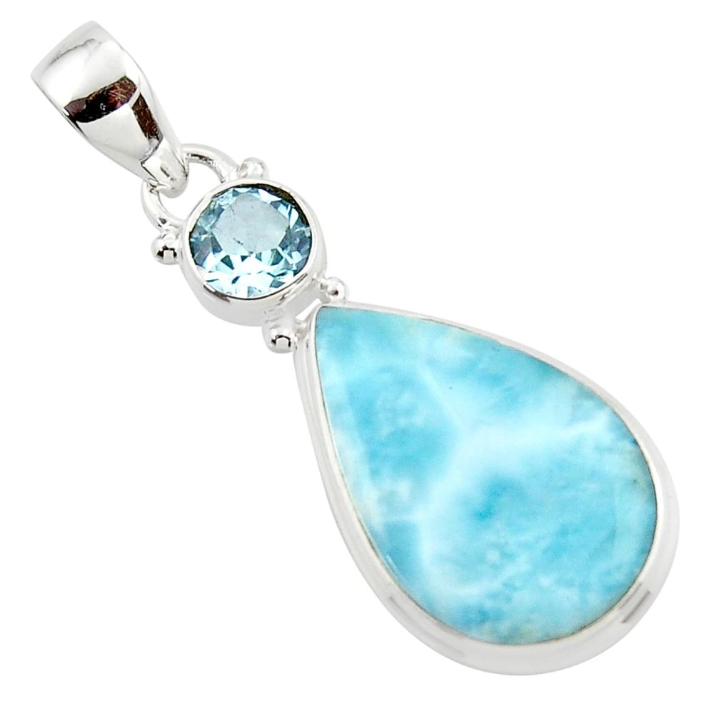 13.82cts natural blue larimar topaz 925 sterling silver pendant jewelry r43711