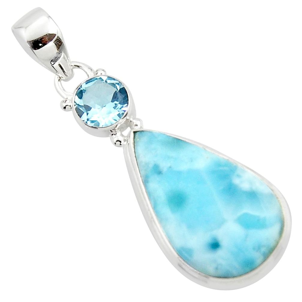 14.93cts natural blue larimar topaz 925 sterling silver pendant jewelry r43714