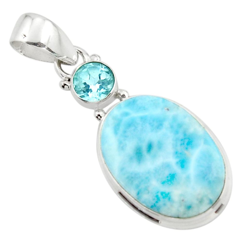 13.73cts natural blue larimar topaz 925 sterling silver pendant jewelry r43715