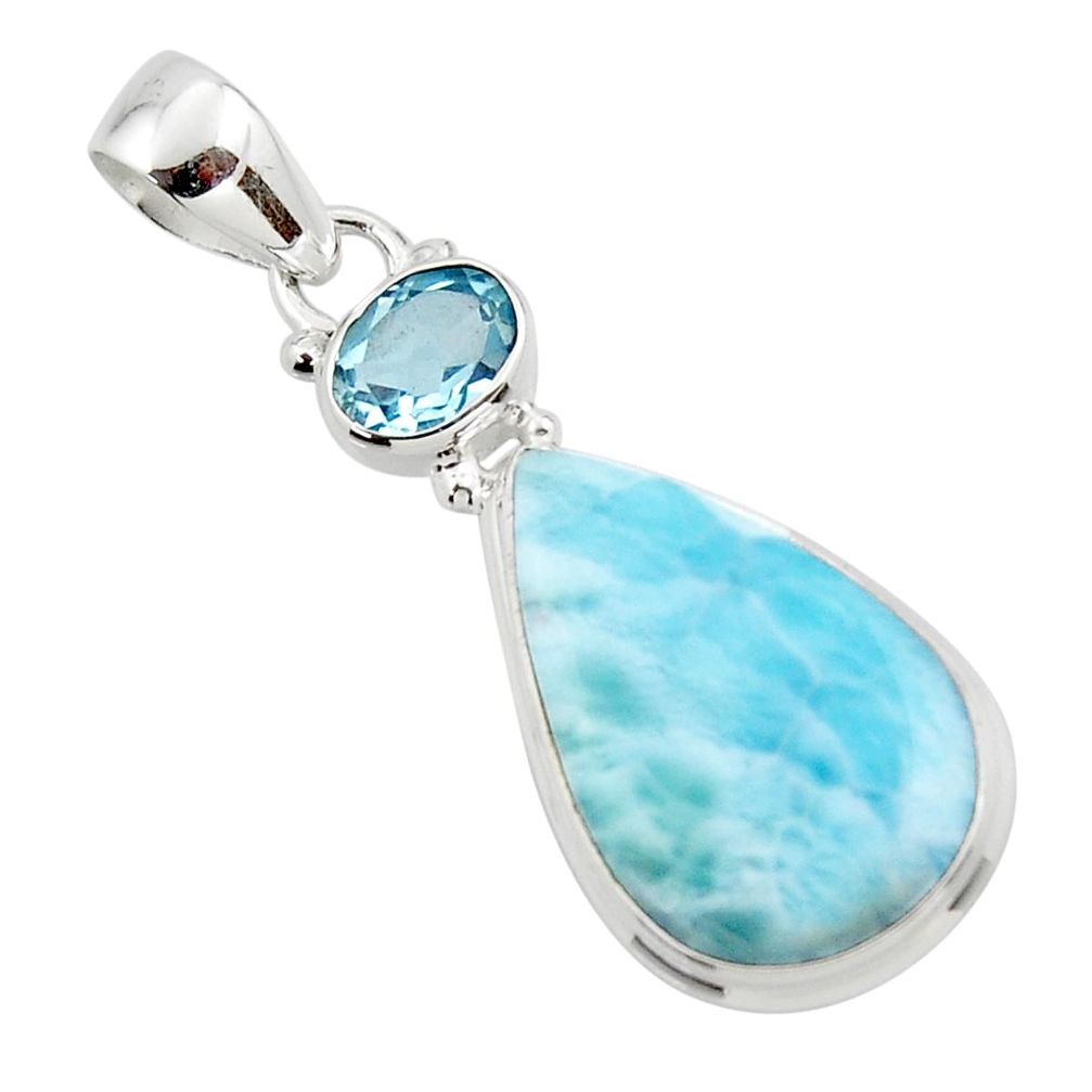 13.58cts natural blue larimar topaz 925 sterling silver pendant jewelry r43720