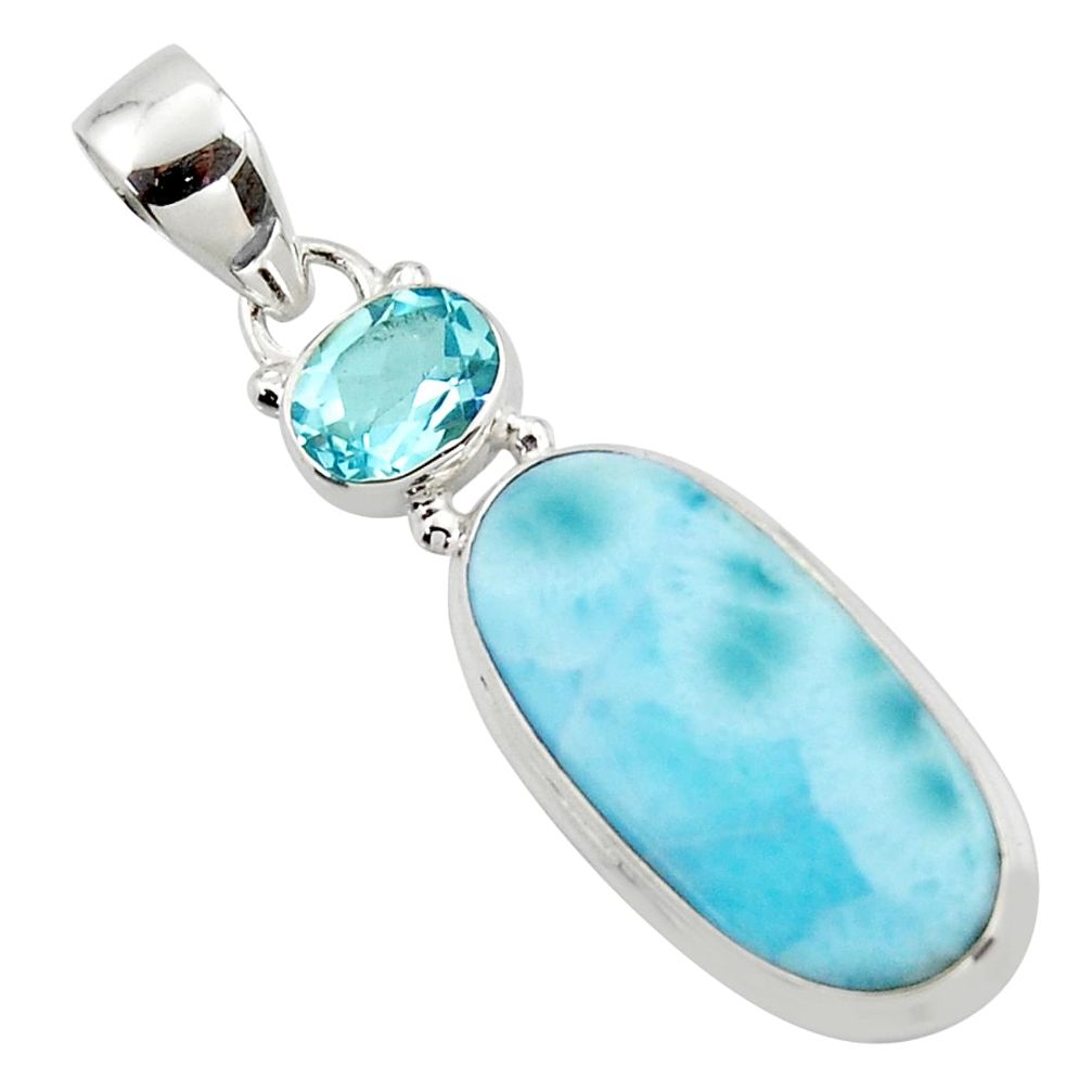 14.23cts natural blue larimar topaz 925 sterling silver pendant jewelry r43723