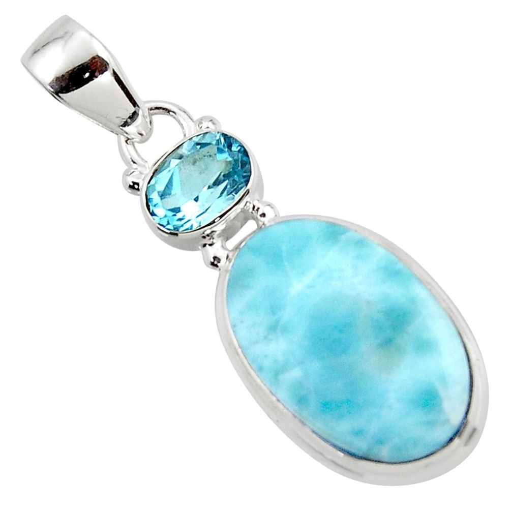13.51cts natural blue larimar topaz 925 sterling silver pendant jewelry r43726