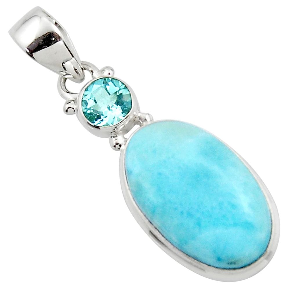 12.70cts natural blue larimar topaz 925 sterling silver pendant jewelry r43727