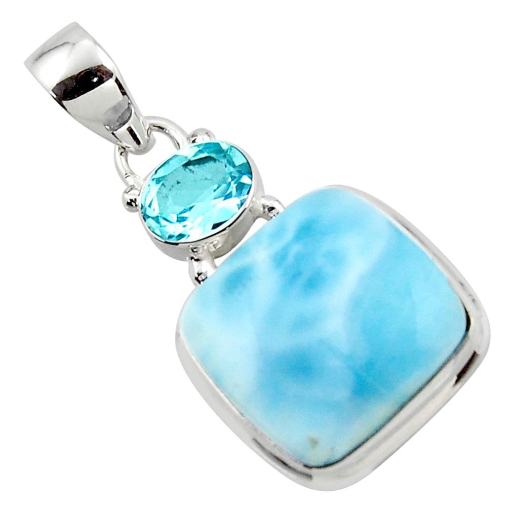 17.65cts natural blue larimar topaz 925 sterling silver pendant jewelry r43729