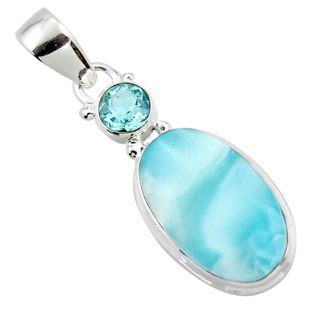 12.90cts natural blue larimar topaz 925 sterling silver pendant jewelry r43731