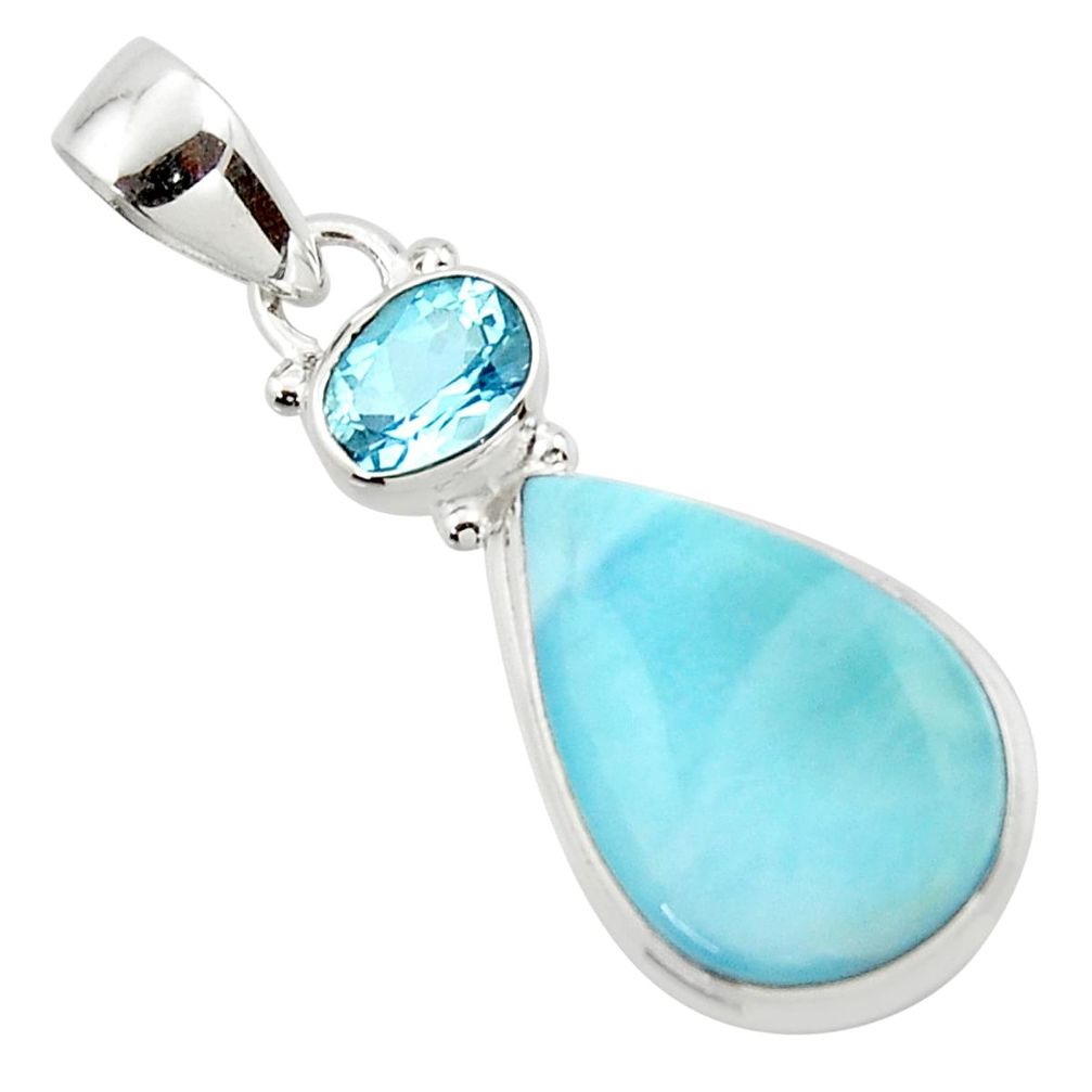 12.98cts natural blue larimar topaz 925 sterling silver pendant jewelry r43733