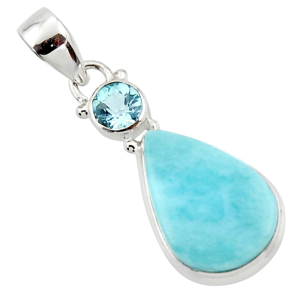 12.70cts natural blue larimar topaz 925 sterling silver pendant jewelry r43737