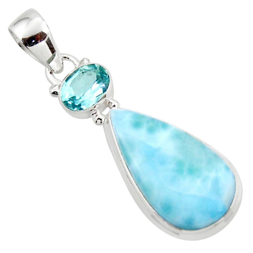 13.40cts natural blue larimar topaz 925 sterling silver pendant jewelry r43746
