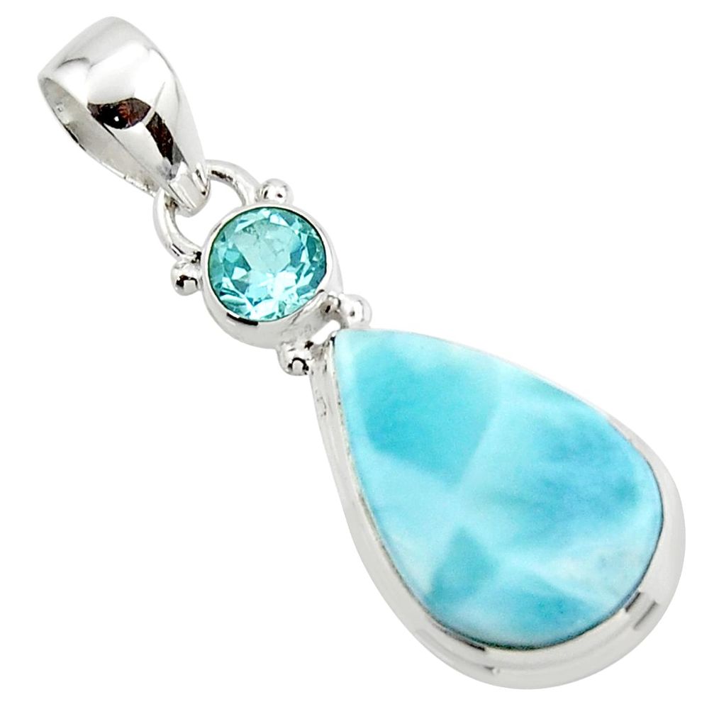 13.05cts natural blue larimar topaz 925 sterling silver pendant jewelry r43747