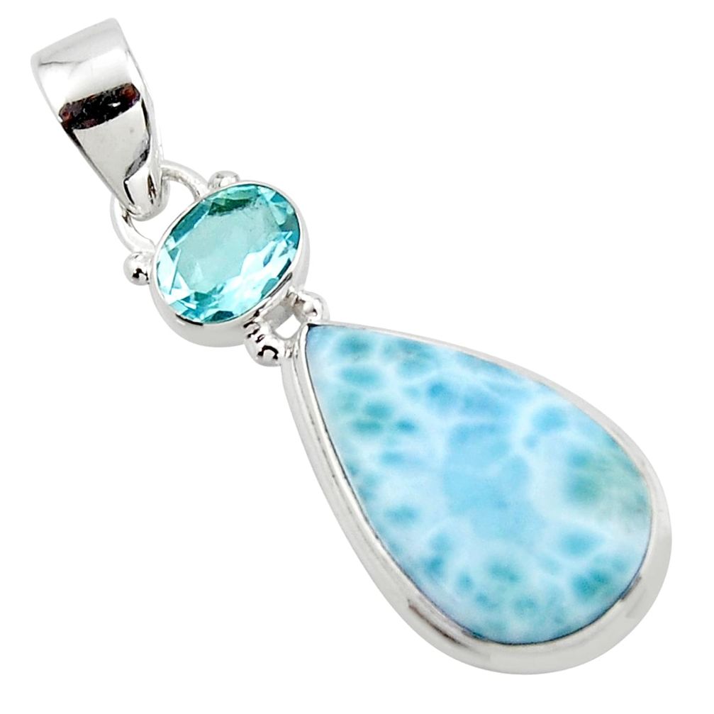 13.67cts natural blue larimar topaz 925 sterling silver pendant jewelry r43751