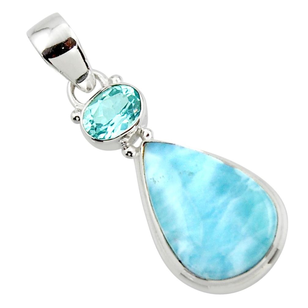 13.73cts natural blue larimar topaz 925 sterling silver pendant jewelry r43758