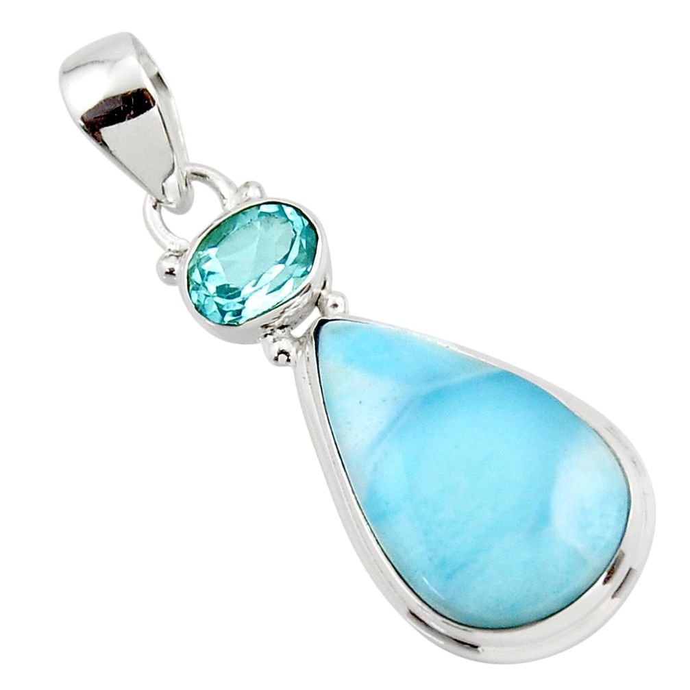 14.55cts natural blue larimar topaz 925 sterling silver pendant jewelry r43759