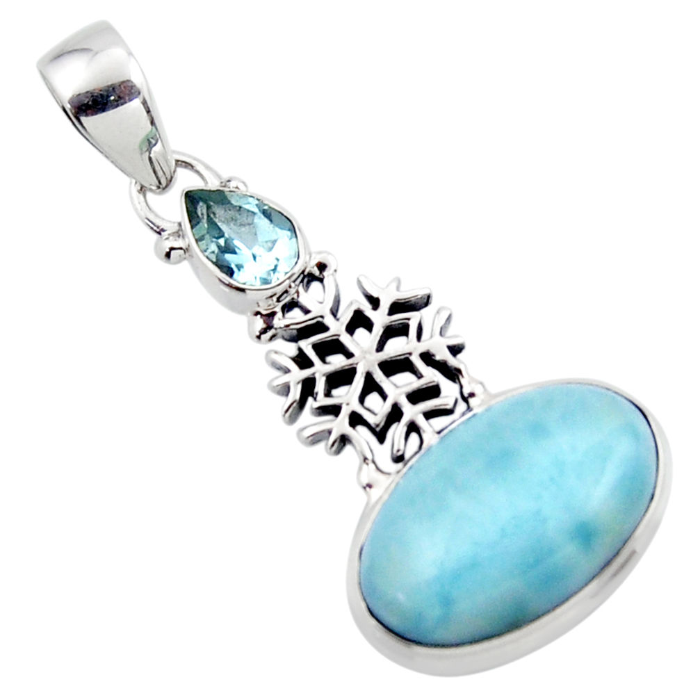 14.31cts natural blue larimar topaz 925 sterling silver pendant jewelry r43782