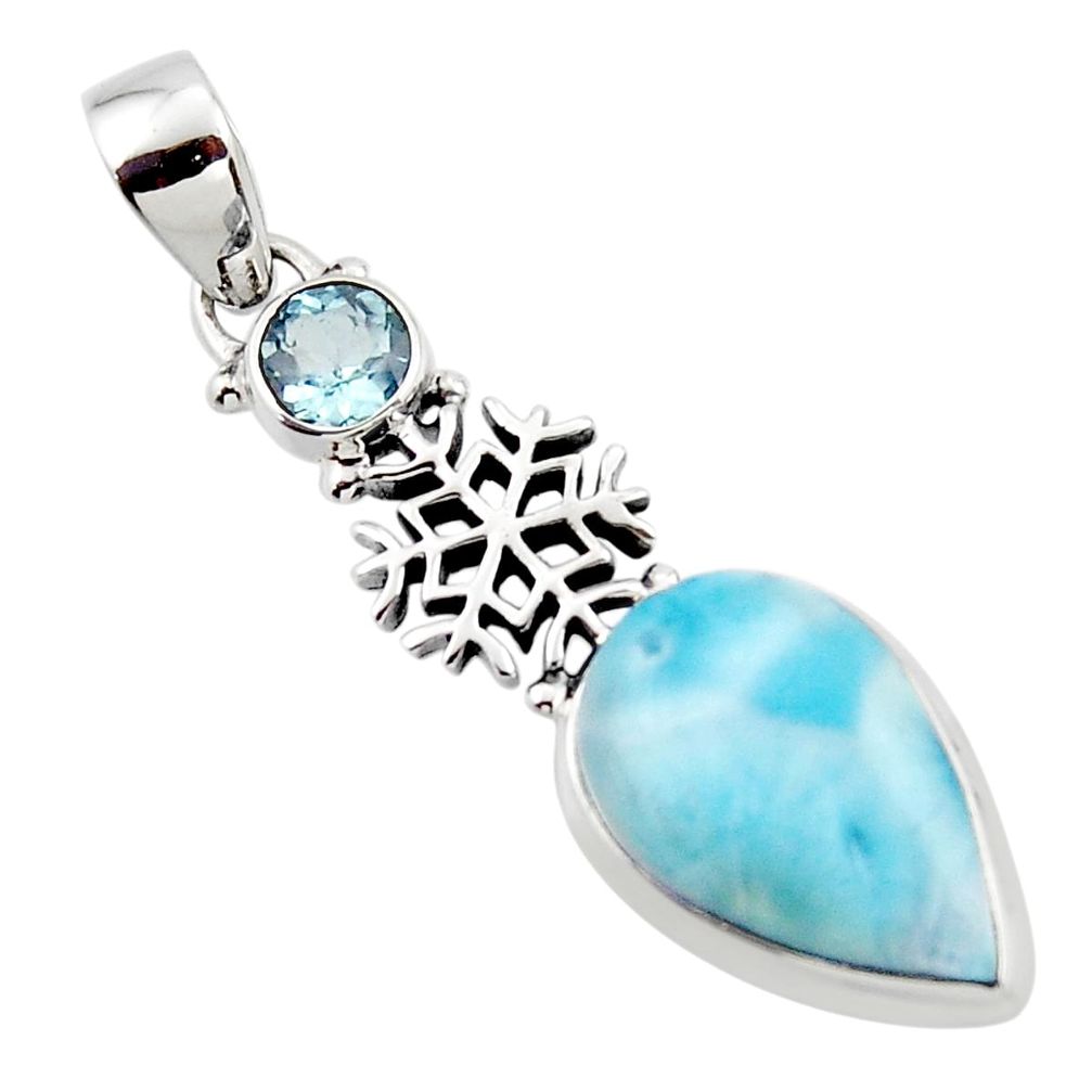 14.77cts natural blue larimar topaz 925 sterling silver pendant jewelry r43784