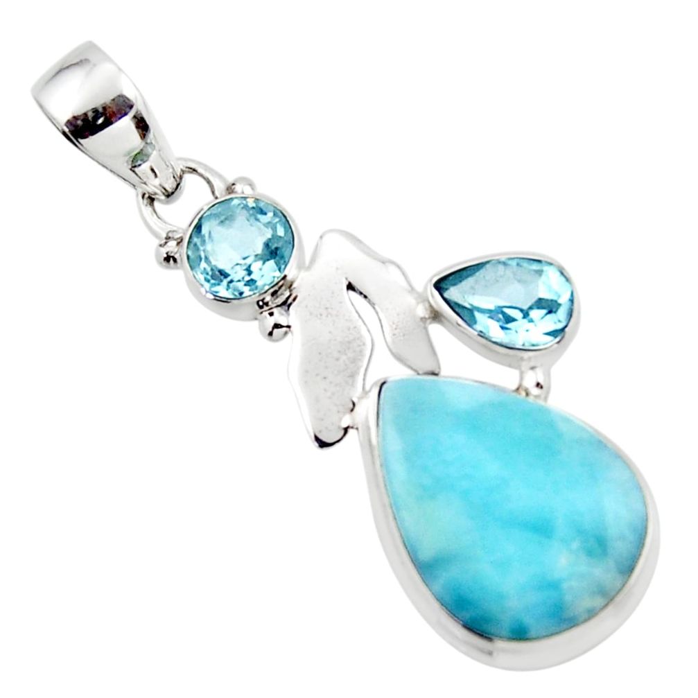 13.66cts natural blue larimar topaz 925 sterling silver pendant jewelry r43786