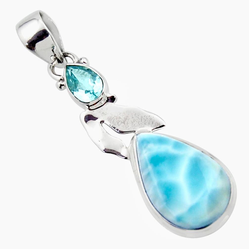 12.63cts natural blue larimar topaz 925 sterling silver pendant jewelry r43794
