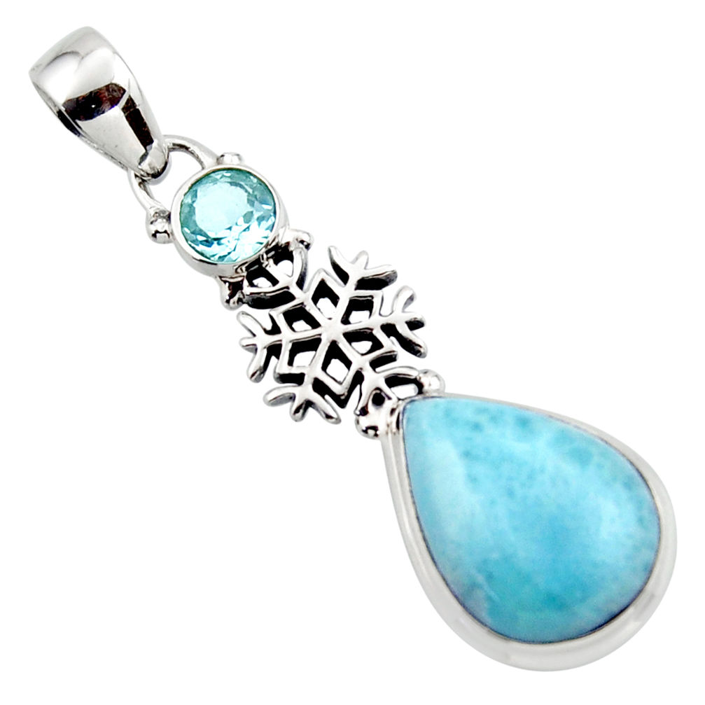 13.68cts natural blue larimar topaz 925 sterling silver pendant jewelry r43797