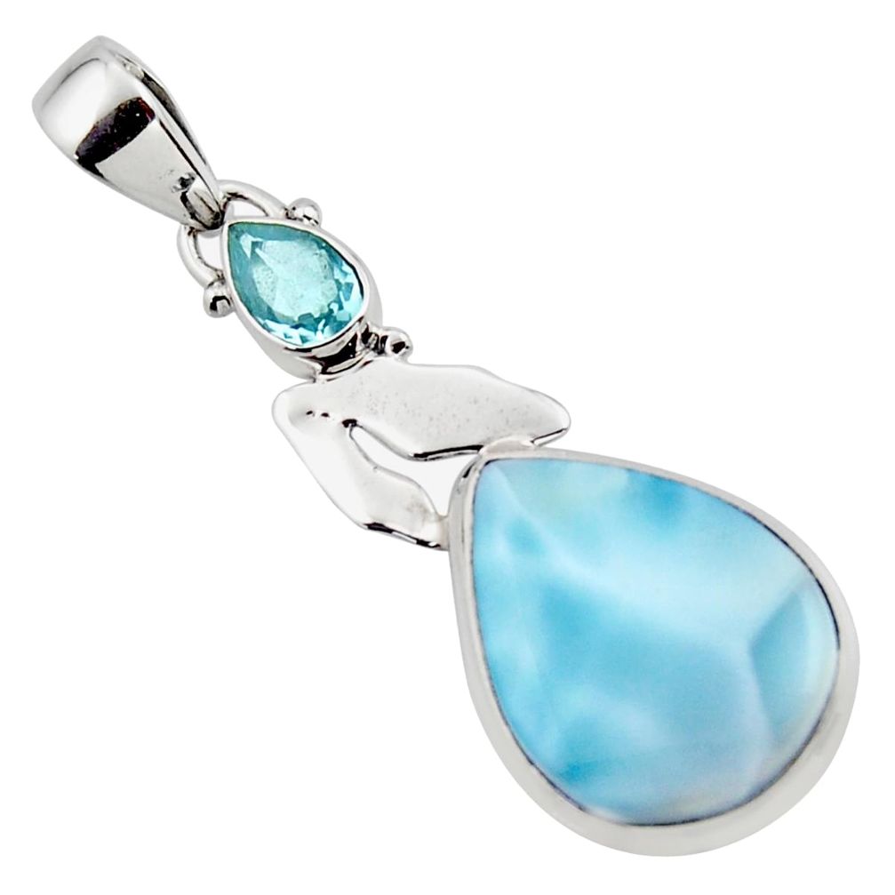 14.65cts natural blue larimar topaz 925 sterling silver pendant jewelry r43799