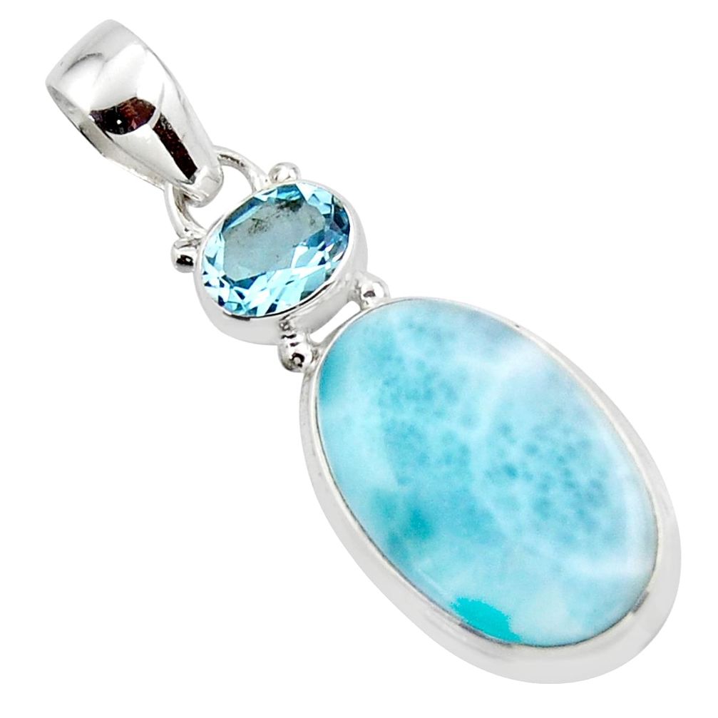 15.22cts natural blue larimar topaz 925 sterling silver pendant jewelry r43804