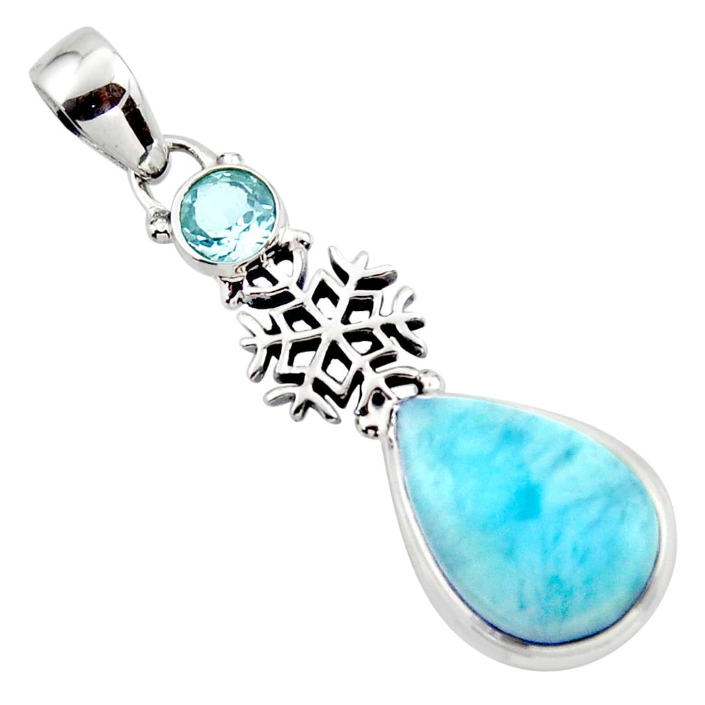12.89cts natural blue larimar topaz 925 sterling silver pendant jewelry r43809