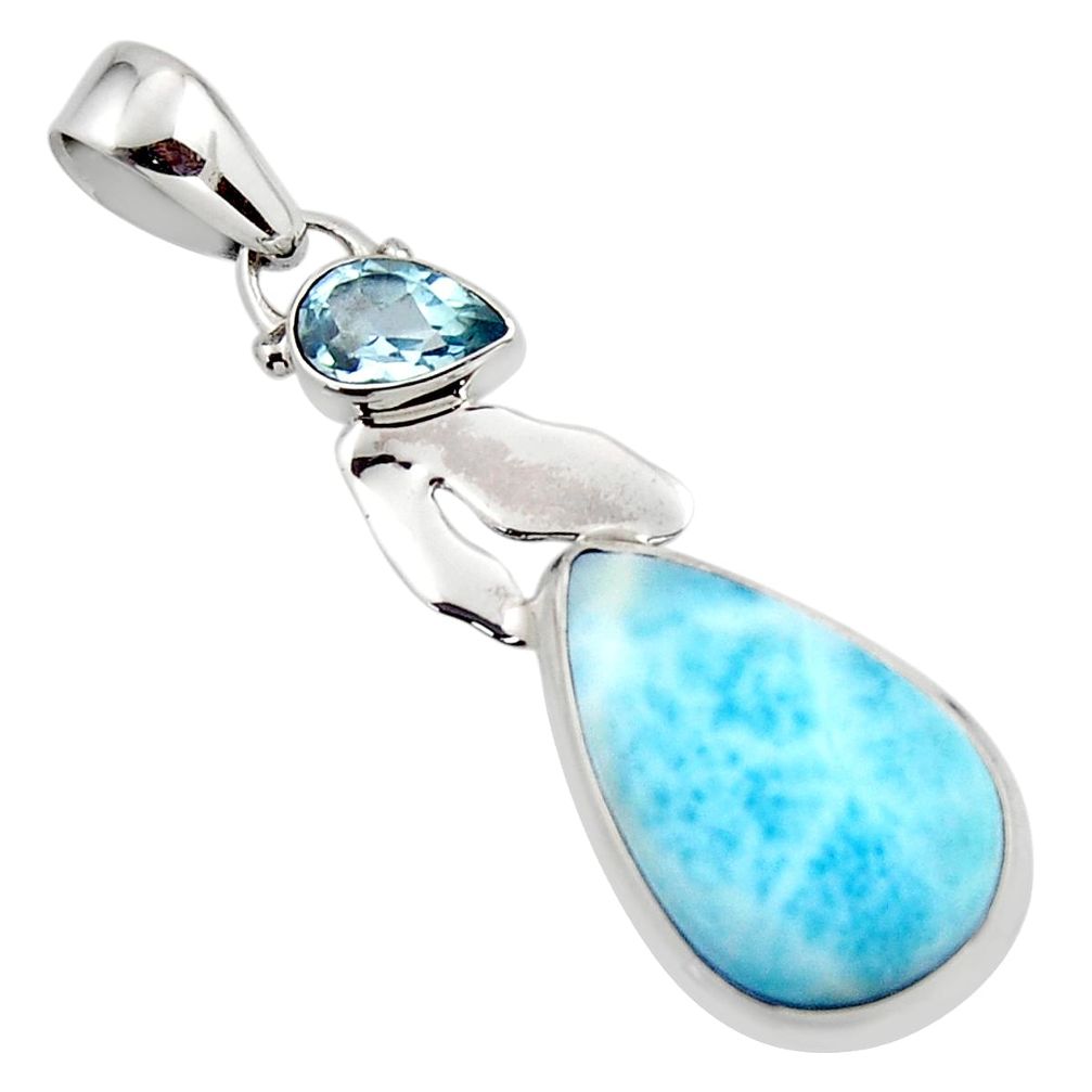 11.57cts natural blue larimar topaz 925 sterling silver pendant jewelry r43811