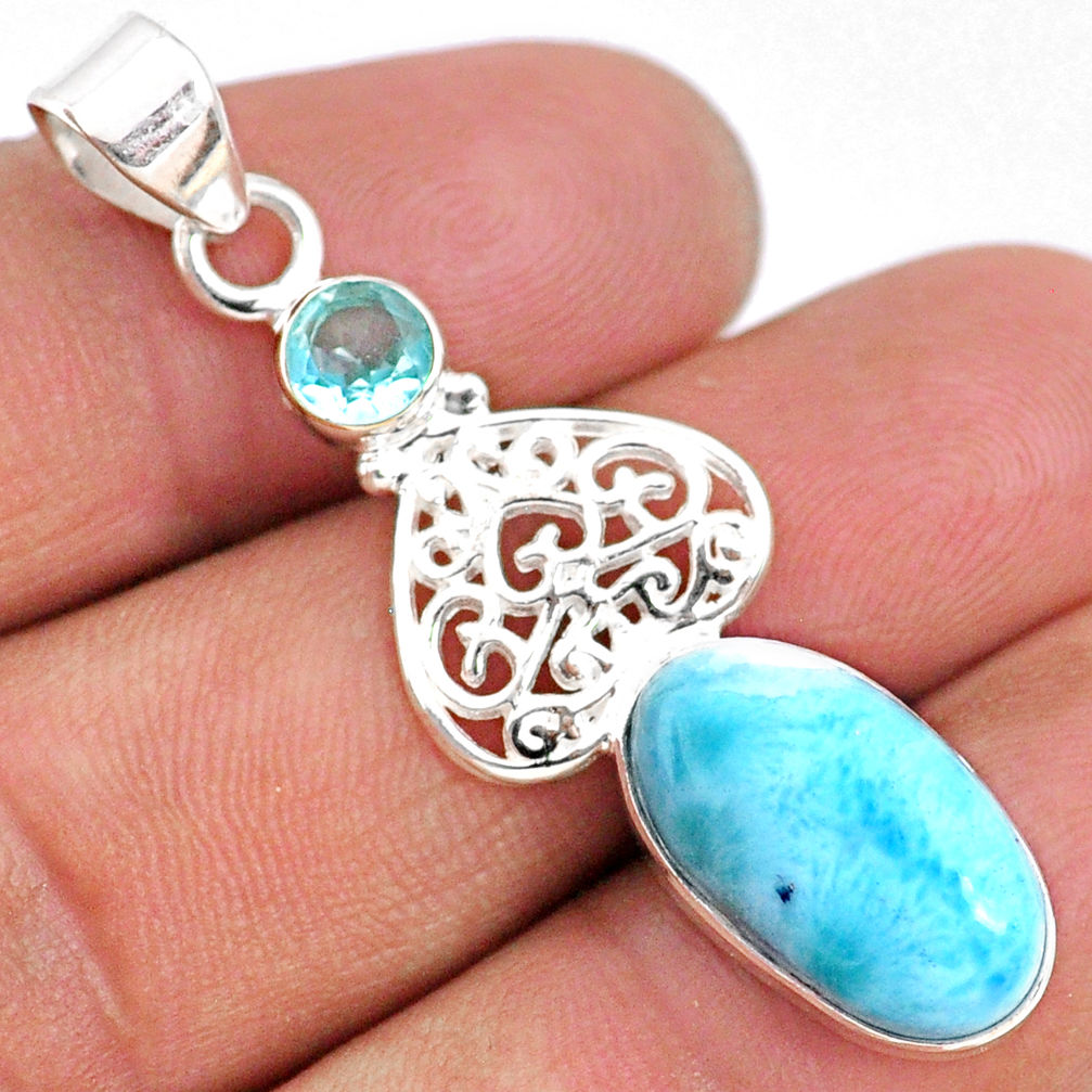 7.30cts natural blue larimar topaz 925 sterling silver pendant jewelry r68013