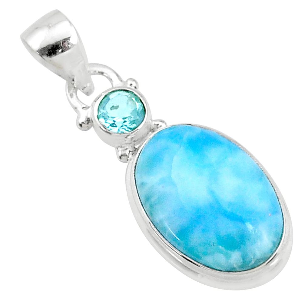 11.57cts natural blue larimar topaz 925 sterling silver pendant jewelry r69331