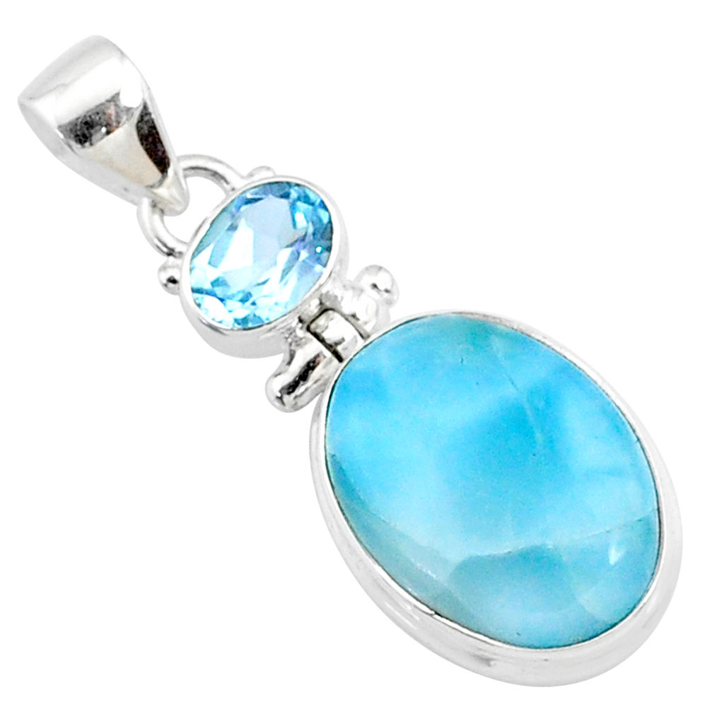 15.08cts natural blue larimar topaz 925 silver handmade pendantr73325