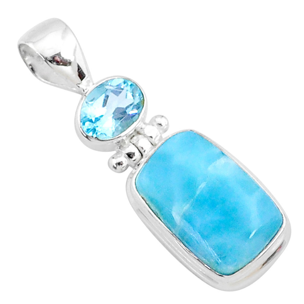 14.07cts natural blue larimar topaz 925 silver handmade pendant r73336