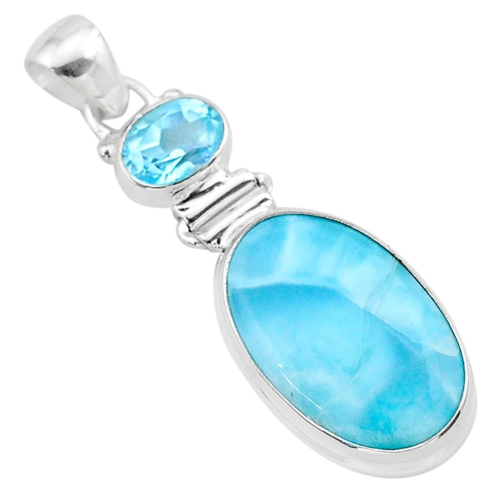 15.39cts natural blue larimar topaz 925 sterling silver pendant jewelry t24482